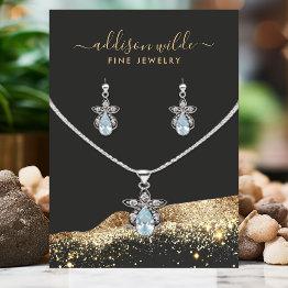 Small Stunning Black Gold Glitter Earring Display Invitations Front View
