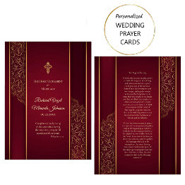 Small Stunning Maroon Gold Catholic Wedding Prayer Invitations Front View