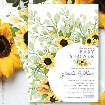 stunning watercolor sunflowers baby shower invitation