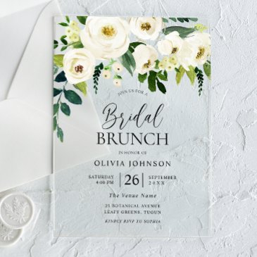 stunning white flowers bridal shower brunch acrylic invitations