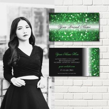 stylish black and green sparkling glitter modern business invitations