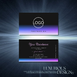 Small Stylish Black Blue And Purple Gradient With Logo Business Invitations Front View