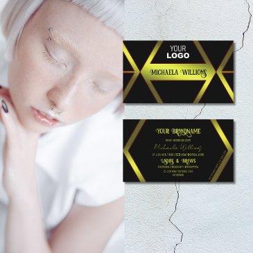 stylish black geometric yellow shimmer with logo business invitations
