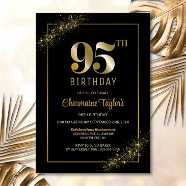 stylish black gold 95th birthday party invitation