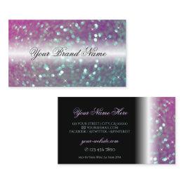 Small Stylish Black Pink Teal Sparkling Glitter Modern Business Invitations Front View