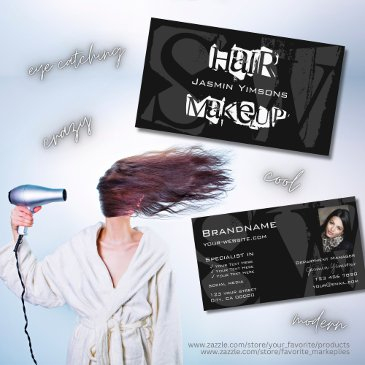 stylish black white gray with photo and monogram business invitations