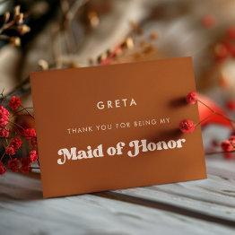 Small Stylish Burnt Orange Maid Of Honor Thank You Invitations Front View