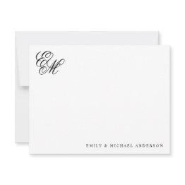 Small Stylish Classic Monogram Script Couple Stationery Note Invitations Front View
