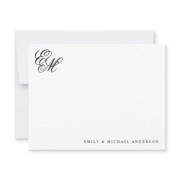 stylish classic monogram script couple stationery note invitations
