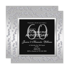 Small Stylish Diamonds Silver 60th Wedding Anniversary Invitation Front View