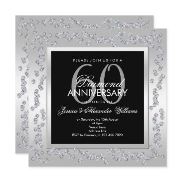 stylish diamonds silver 60th wedding anniversary invitation