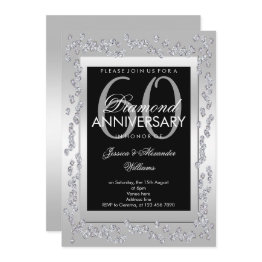 Small Stylish Diamonds Silver 60th Wedding Anniversary Invitation Front View