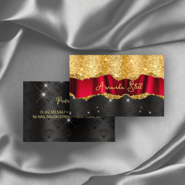 stylish faux glitter red gold black monogram busi business invitations
