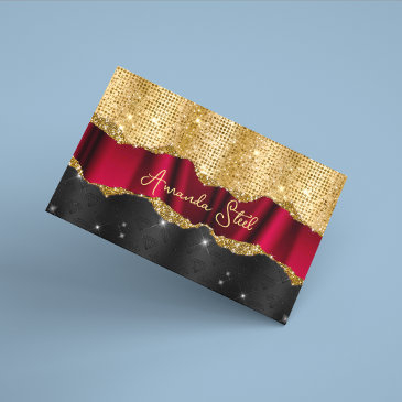 stylish faux glitter red gold black monogram busi business invitations magnet