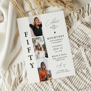 stylish fifty photo strip 50th birthday invitation