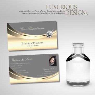 stylish gold gray with photo and sparkly diamond business invitations