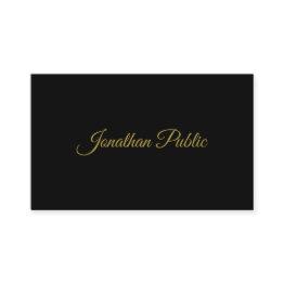 Small Stylish Gold Handwritten Script Modern Black Plain Business Invitations Front View