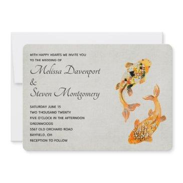 stylish gold koi fish wedding invitation