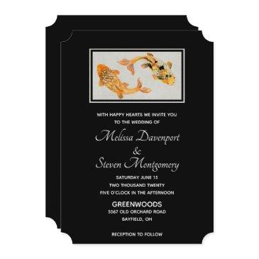 stylish gold koi fish wedding invitation