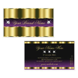 Small Stylish Gold Purple Black Sparkle Jewels Glamorous Business Invitations Front View