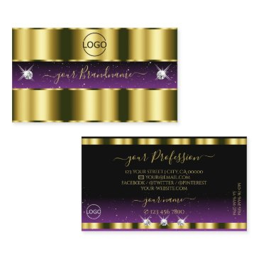 stylish gold purple black sparkle jewels with logo business invitations