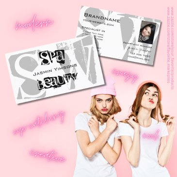 stylish gray white black with photo and monogram business invitations