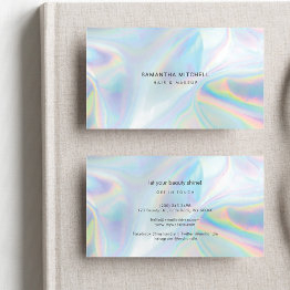 Small Stylish Holographic Beautician Studio Manager Business Invitations Front View