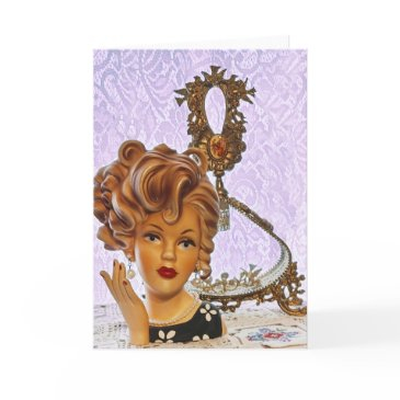 stylish lady head vase spiral curls floral dress invitations