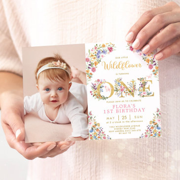 stylish little wildflower garden girl 1st birthday invitation