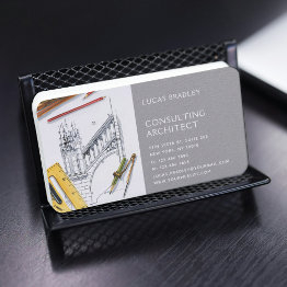 Small Stylish Modern Architect Engineering Construction Business Invitations Front View