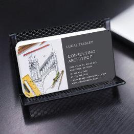 Small Stylish Modern Architect Engineering Construction Business Invitations Front View