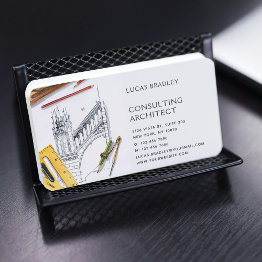 Small Stylish Modern Architect Engineering Construction Business Invitations Front View