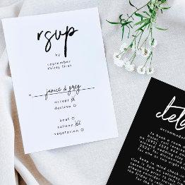 Small Stylish Modern Custom Names Black White Wedding Rsvp Invitations Front View