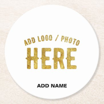 stylish modern customizable white verified branded round paper coaster