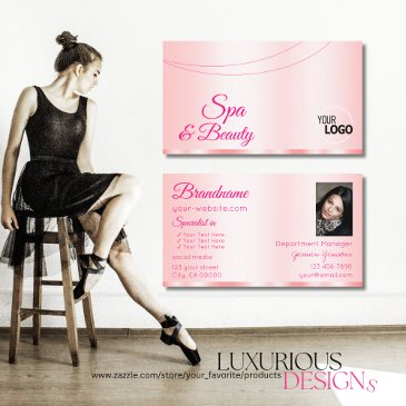 stylish pastel pink glamorous with logo and photo business invitations