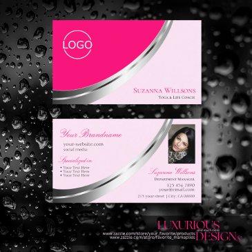 stylish pink chic silver decor with logo and photo business invitations