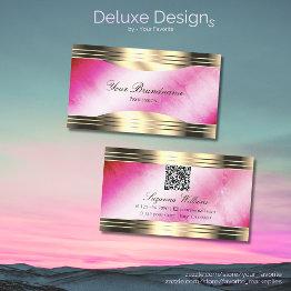 Small Stylish Pink Marble Chic Gold Borders With Qr Code Business Invitations Front View
