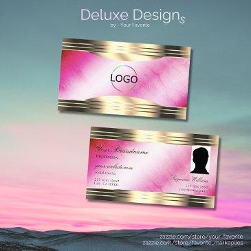 stylish pink marble gold border logo and photo business invitations