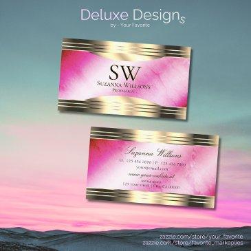 stylish pink marble gold borders with monogram business invitations