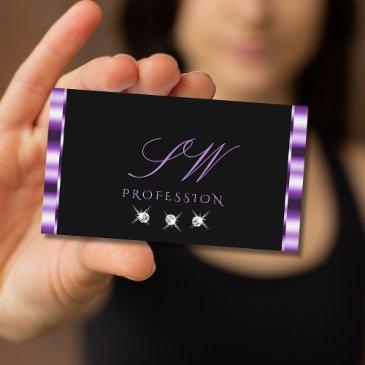 stylish purple black sparkling diamonds monogram business invitations