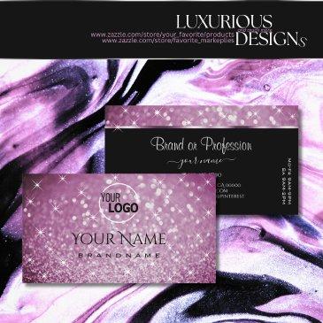 stylish purple glitter luminous stars and logo business invitations