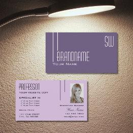Small Stylish Purple Lilac Chic With Monogram And Photo Business Invitations Front View