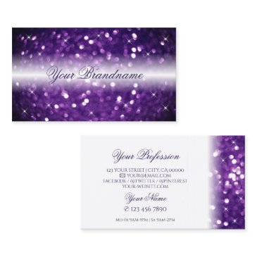 stylish purple sparkling glitter white glamorous business invitations