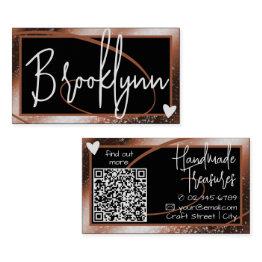 Small Stylish Reddish Brown Copper Frame Heart Qr Code Business Invitations Front View