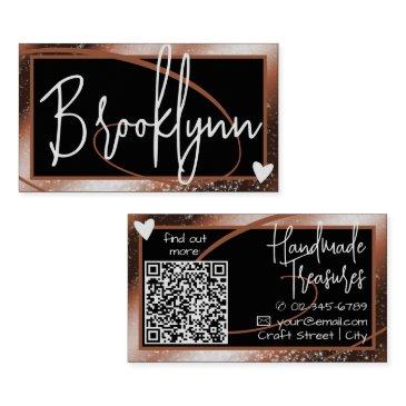 stylish reddish brown copper frame heart qr code business invitations