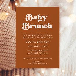 Small Stylish Retro Burnt Orange Baby Brunch Invitation Front View