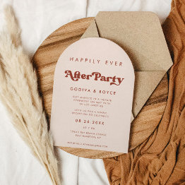 Small Stylish Retro Pink Happily Ever After Party Arch Invitation Front View