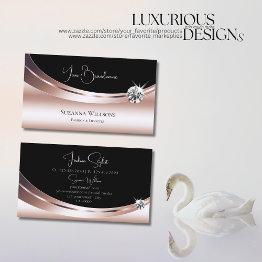 Small Stylish Rose Gold And Black With Sparkly Diamond Business Invitations Front View