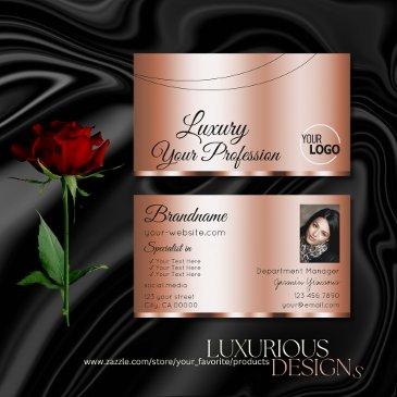 stylish rose golden glamorous with logo and photo business invitations