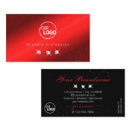 Small Stylish Ruby Red Black Sparkling Diamonds Add Logo Business Invitations Front View